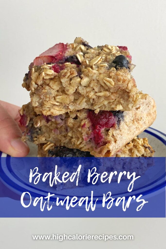 Baked Berry Oatmeal Bars text and food photo