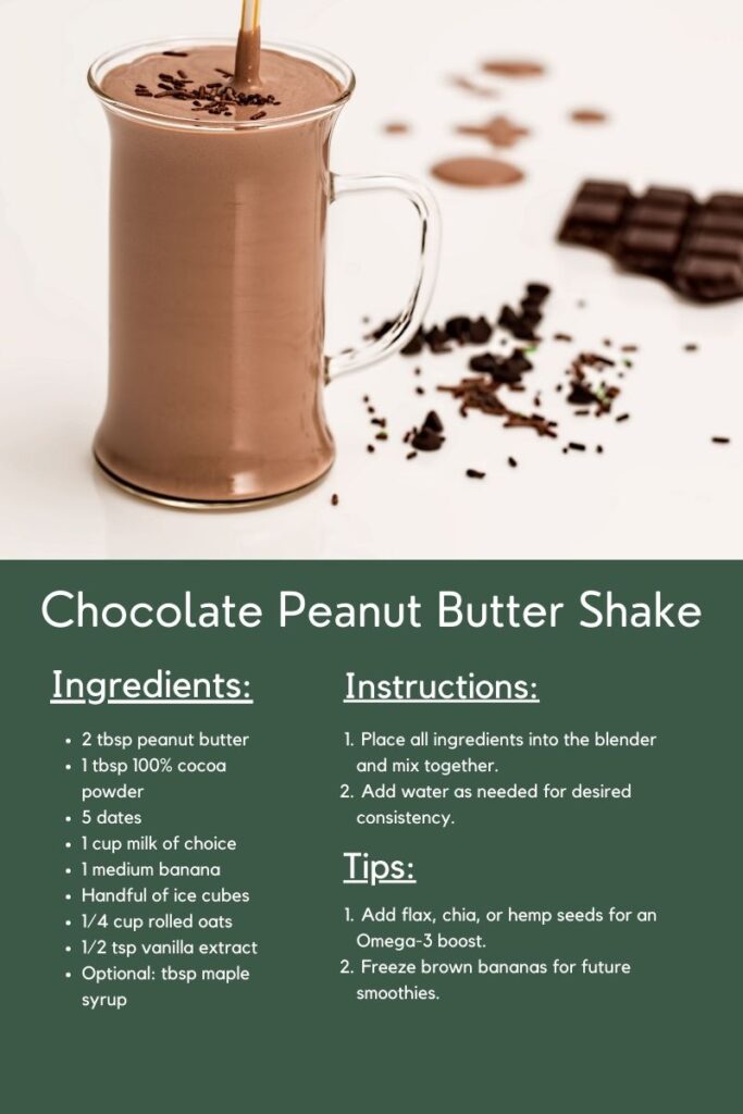 Chocolate Peanut Butter Shake- includes details of how to make the recipe as outlined in the blog article below.