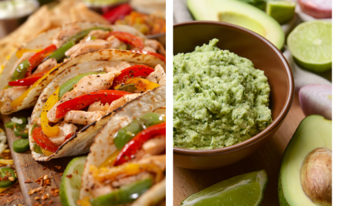 Chicken Fajita Tacos and Guacamole.