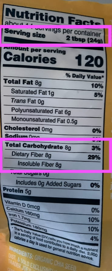 Nutrition Facts - Chia Seeds from Trader Joe's