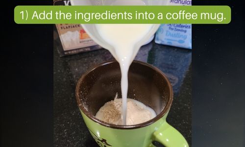 Protein Mug Cake Instructions- Step 1. Add the ingredients into a coffee mug