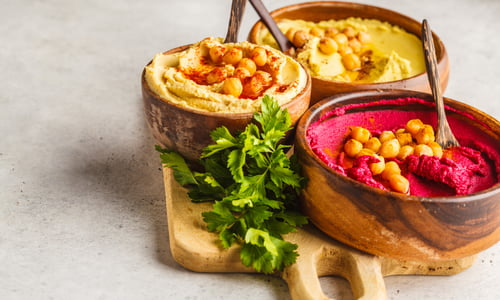 3 Different Hummus Flavors.