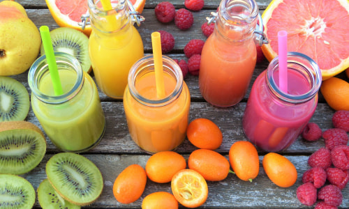 Fruit Juices with Colorful Straws.